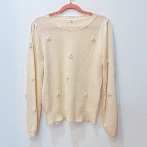 Mine boutique Sweater Cream white  with Pom Pom Cluster size Medium